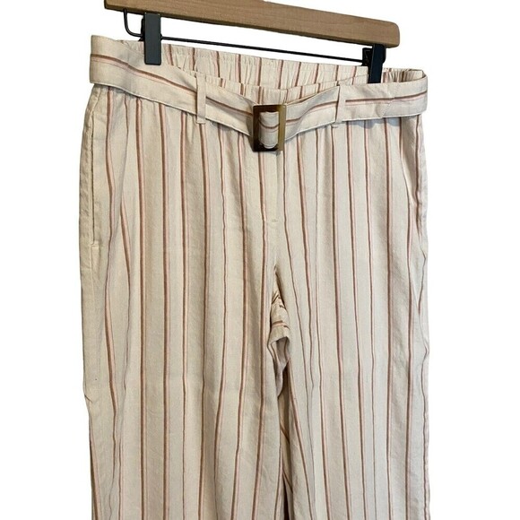 J Jill Linen Stretch Pants Womens M Petite Jenna Striped Belted Wide Leg Crop - Picture 2 of 10